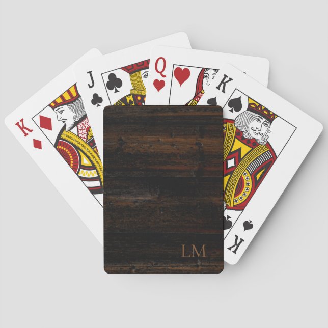Jeu De Cartes Monogramme en bois Brown et noir rustique (dos)