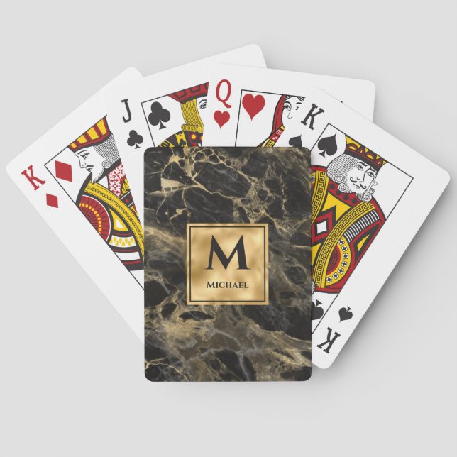 Jeu De Cartes Monogramme en marbre noir et or Elégant luxe (dos)