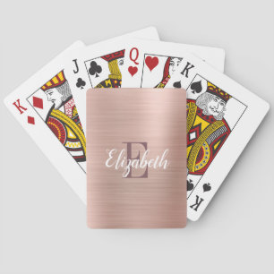 Jeu De Cartes Monogramme en métal brossé Rose de luxe