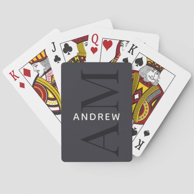 Jeu De Cartes Monogramme et nom bleu élégant (dos)