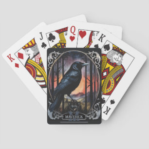 Jeu De Cartes Monogramme et nom Crow Watercolor Style