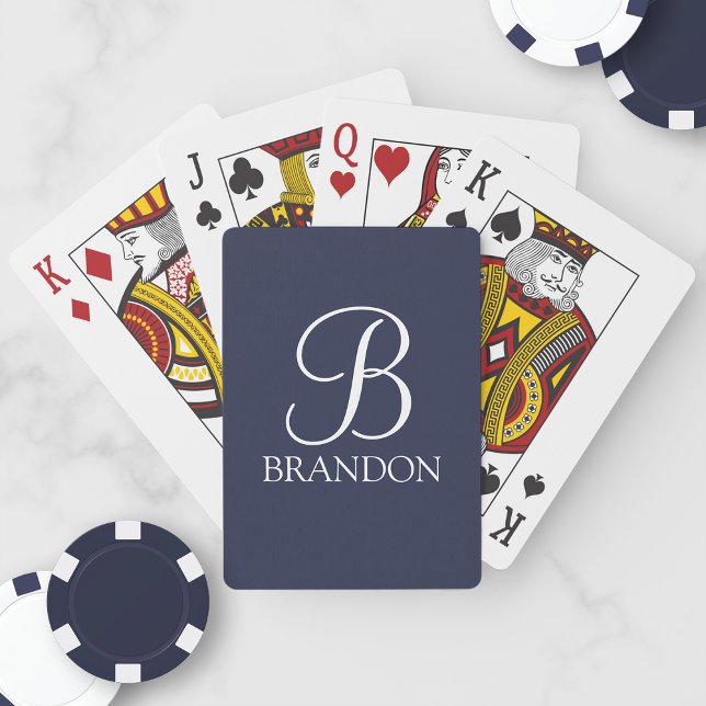 Jeu De Cartes Monogramme et nom de script personnalisé bleu mari (Créateur téléchargé)