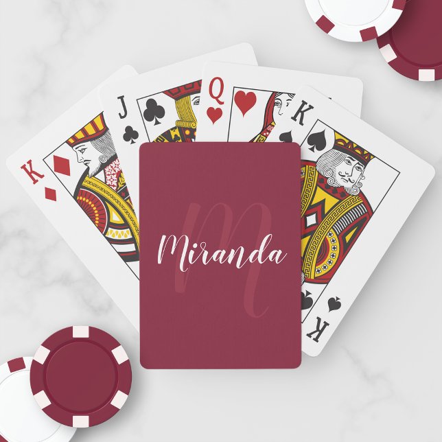 Jeu De Cartes Monogramme et nom personnalisé moderne Bourgogne R (Créateur téléchargé)