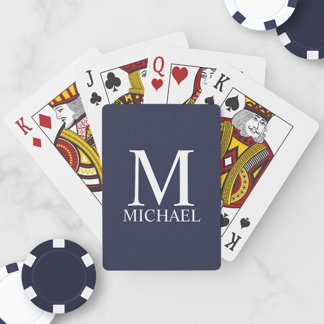 Jeu De Cartes Monogramme et nom personnalisés bleu marine (Créateur téléchargé)