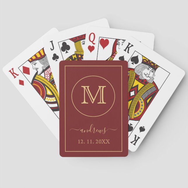 Jeu De Cartes Monogramme et nom personnalisés en or de Bourgogne (dos)