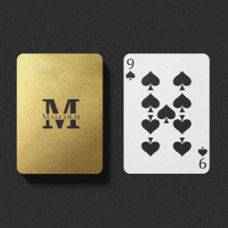Jeu De Cartes Monogramme et nom personnalisés noir et or