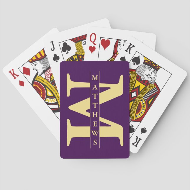Jeu De Cartes Monogramme et nom personnalisés violet et or (dos)