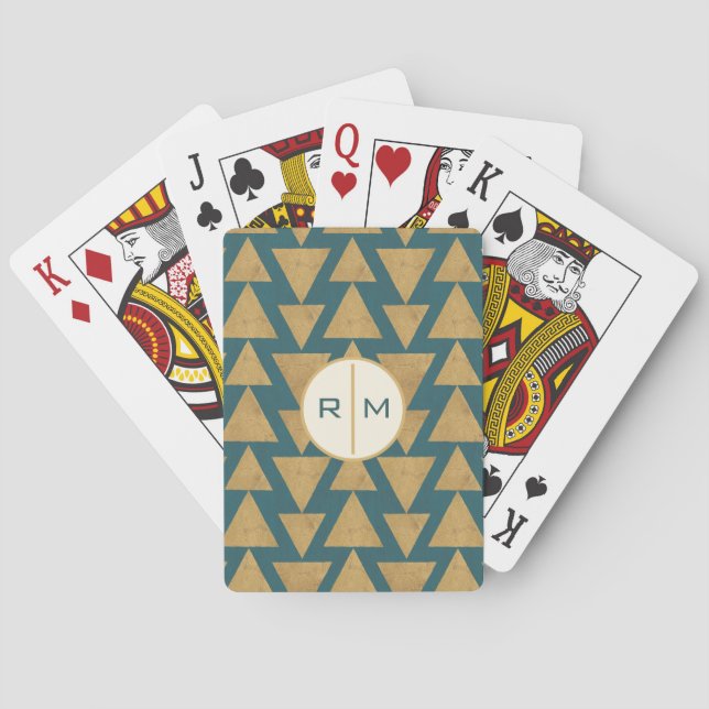 Jeu De Cartes Monogramme| Extérieur Geo Step| Pat Turquoise Gold (dos)