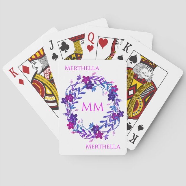 Jeu De Cartes Monogramme Fille Florale PERSONNALISÉ (dos)