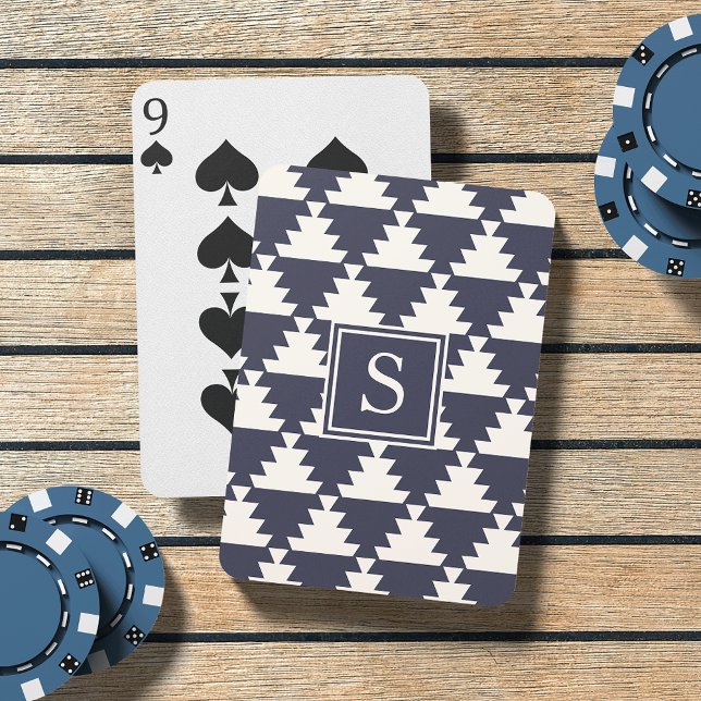 Jeu De Cartes Monogramme géométrique Aztèque moderne bleu nuit (Créateur téléchargé)