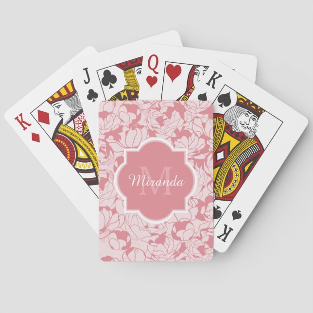 Jeu De Cartes Monogramme Girly floral rose-clair moderne avec le (dos)