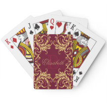 Monogramme Golden Damask sur Dark Red