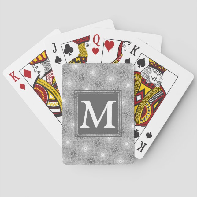 Jeu De Cartes Monogramme gris cercles motif (dos)
