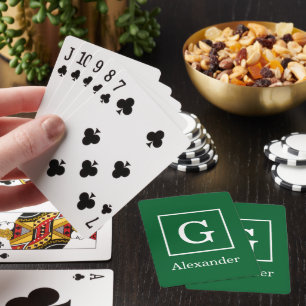 Jeu De Cartes Monogramme Initial Cadre Vert Forêt Blanc