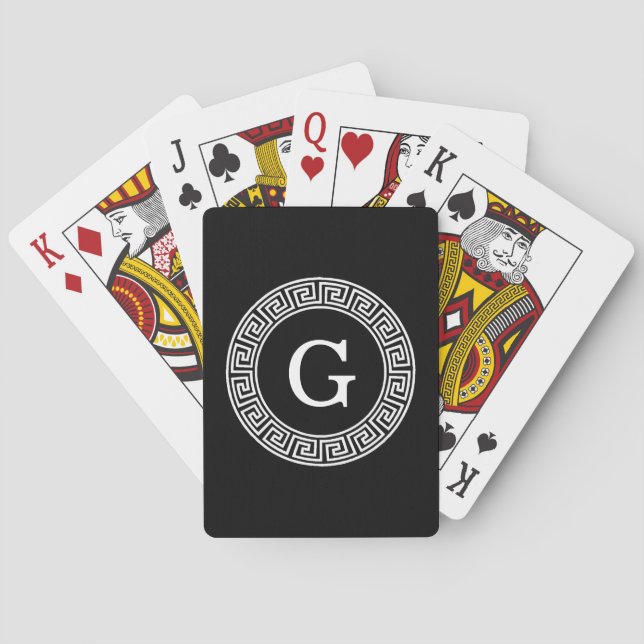 Jeu De Cartes Monogramme initial du cadre de ligne de clé grecqu (dos)