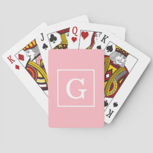 Jeu De Cartes Monogramme initial encadré blanc rose