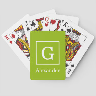 Jeu De Cartes Monogramme initial encadré blanc vert pomme