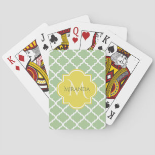 Jeu De Cartes Monogramme jaune Quatrefeuilles Vert pastel chic N