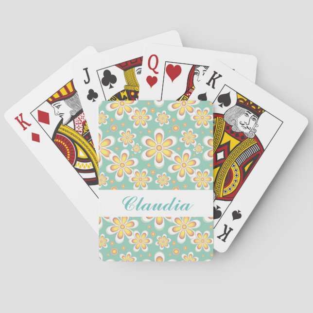 Jeu De Cartes Monogramme joli fleurs orange sur vert (dos)