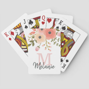 Jeu De Cartes Monogramme Joli rose Floral Vert