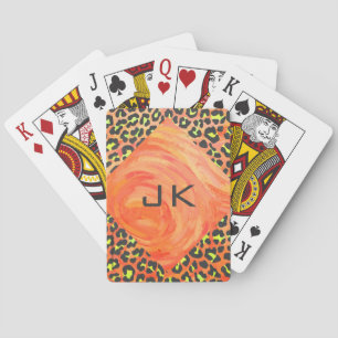 Jeu De Cartes Monogramme léopard orange et jaune