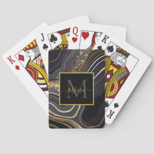 Jeu De Cartes Monogramme marbré noir et or moderne