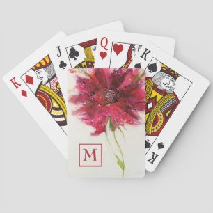 Jeu De Cartes Monogramme   Marguerite rose sur blanc