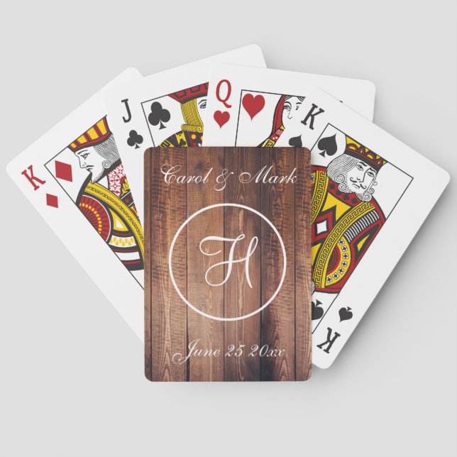 Jeu De Cartes Monogramme Mariage Rustique (dos)