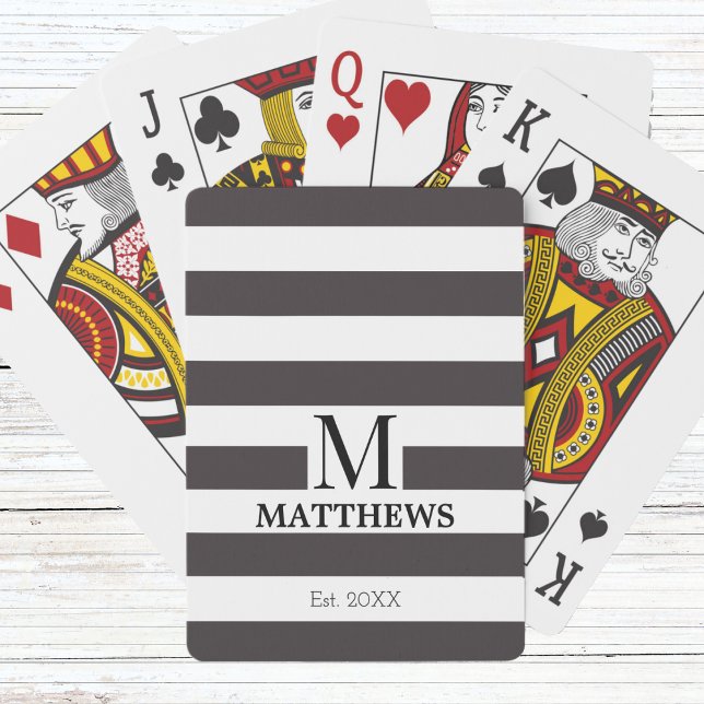 Jeu De Cartes Monogramme Marine Bleu Stripes Nautique Nom de fam (Créateur téléchargé)