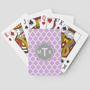 Jeu De Cartes Monogramme moderne gris et Lilac Motif treillis