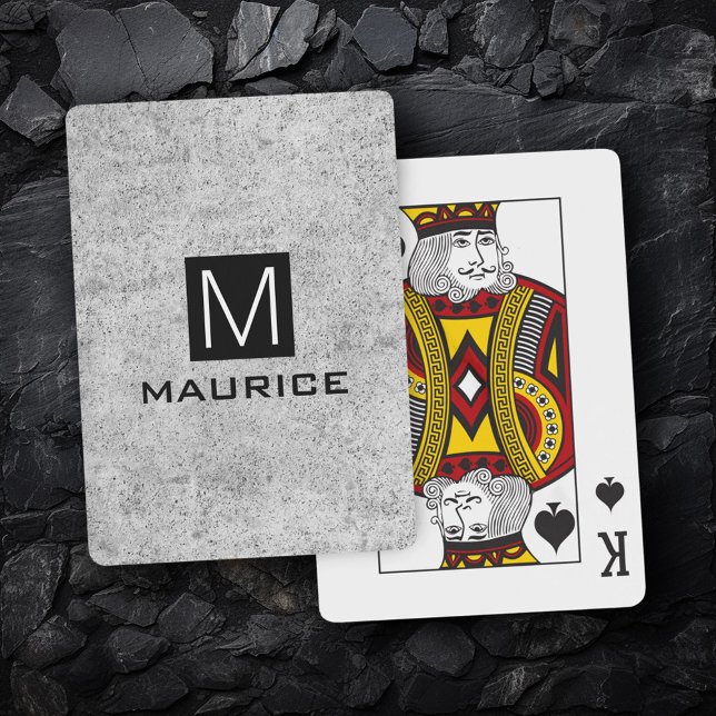 Jeu De Cartes Monogramme moderne masculin carré noir (Modern masculine monogram black square concrete poker cards)