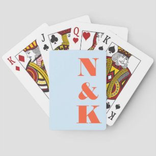 Jeu De Cartes Monogramme Moderne Minimal Bleu Orange Mariage Per