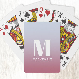 Jeu De Cartes Monogramme moderne Nom initial Pink Blue Gradient