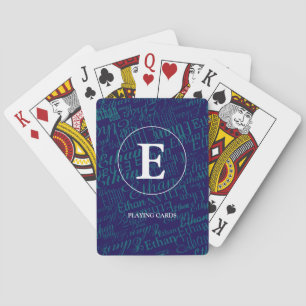 Jeu De Cartes Monogramme moderne - Nom répétitif en bleu