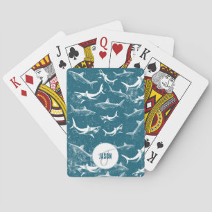 Jeu De Cartes Monogramme Motif de requins bleus en détresse