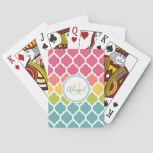 Jeu De Cartes Monogramme Motif en treillis marocain rose bleu ro