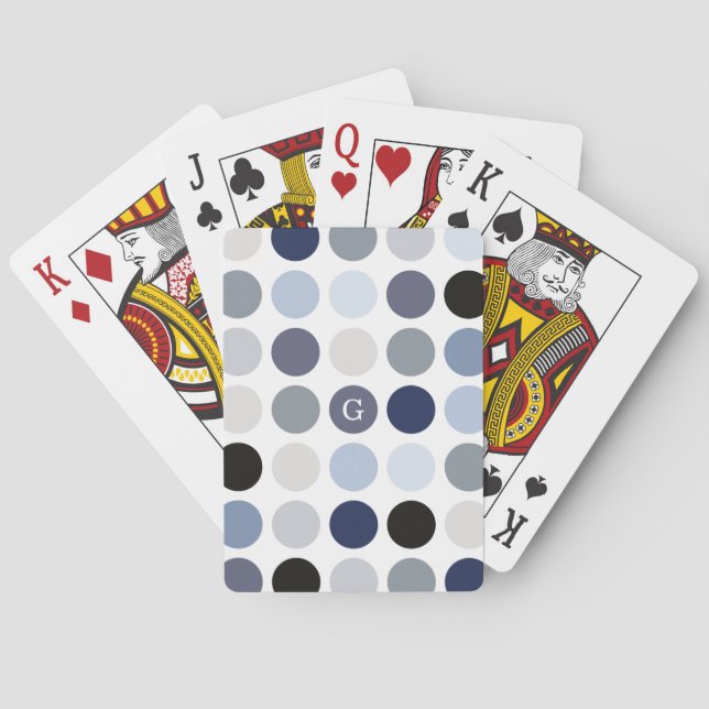 Jeu De Cartes monogramme motif pois bleu moderne (dos)