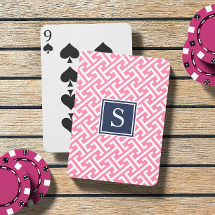 Jeu De Cartes Monogramme Motif rose et marine Preppy