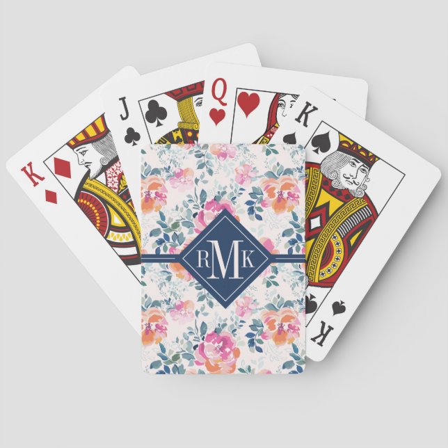 Jeu De Cartes Monogramme | Motif Rose peint (dos)