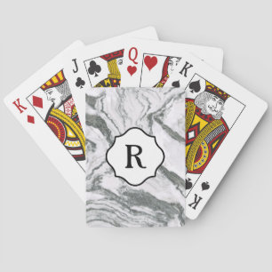 Jeu De Cartes Monogramme noir et blanc sur marbre gris foncé