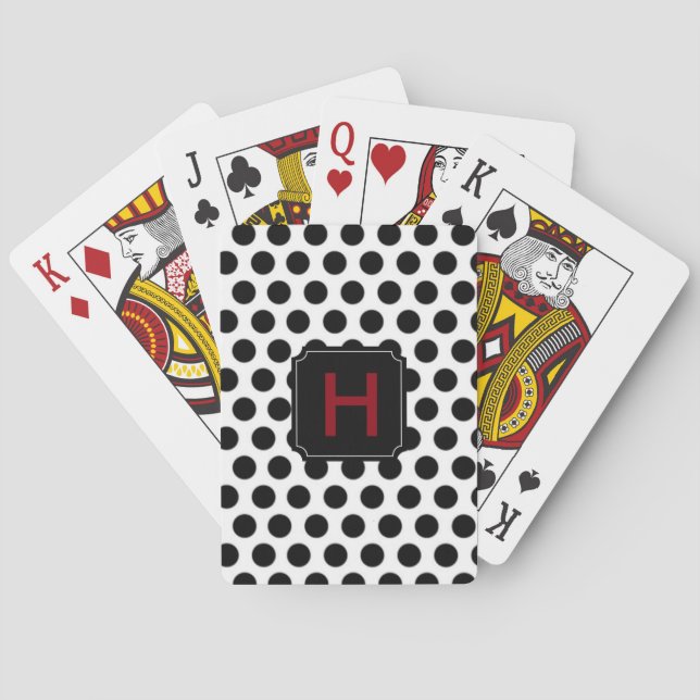 Jeu De Cartes Monogramme Noir Polka Dot Lecture Cartes (dos)