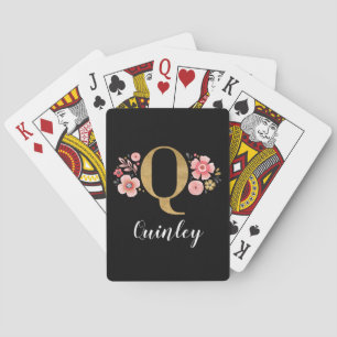 Jeu De Cartes Monogramme noir rose classique LETTRE FEMME INITIA