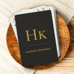 Jeu De Cartes Monogramme   Nom personnalisé or noir Personnalisé