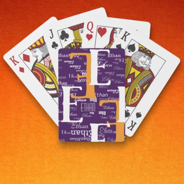 Jeu De Cartes Monogramme Nom répétitif Motif pourpre (Créateur téléchargé)