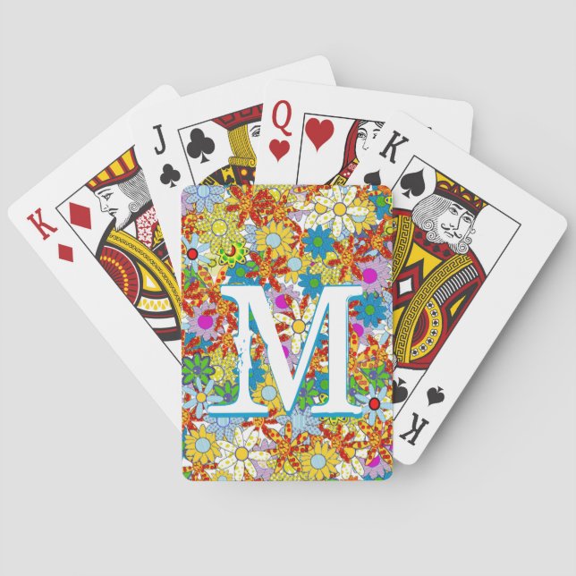 Jeu De Cartes Monogramme ou nom personnalisé Motif floral (dos)