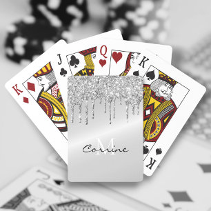 Jeu De Cartes Monogramme Parties scintillant à goutte d'argent P