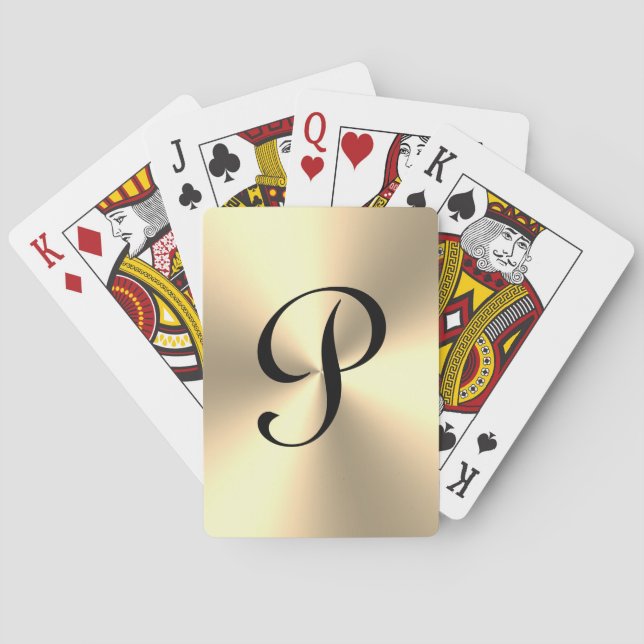 Jeu De Cartes Monogramme personnalisé brillant métallique or (dos)