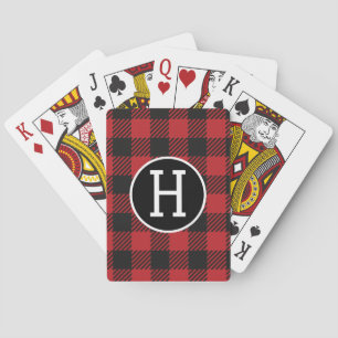 Jeu De Cartes Monogramme personnalisé de buffle rouge et noir