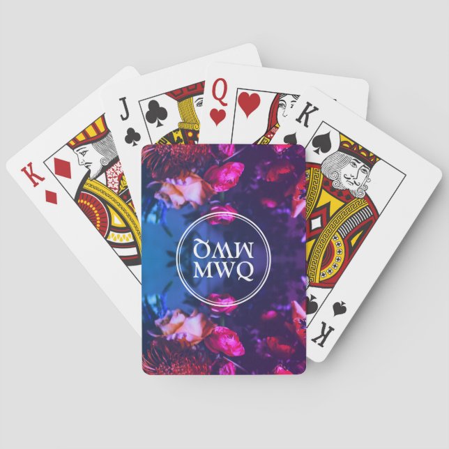 Jeu De Cartes Monogramme personnalisé élégant rose violet (dos)