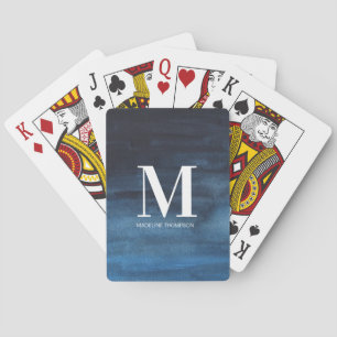 Jeu De Cartes Monogramme personnalisé Initiale Bleu marine Ombré